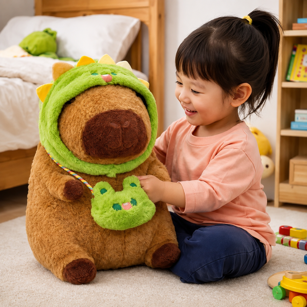Peluche de Capibara con Capucha de Dinosaurio