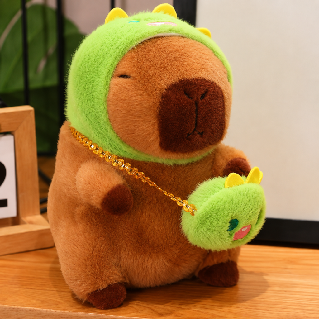Peluche de Capibara con Capucha de Dinosaurio