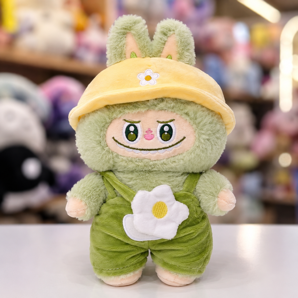 Peluche Labubu Verde con Sombrero Amarillo