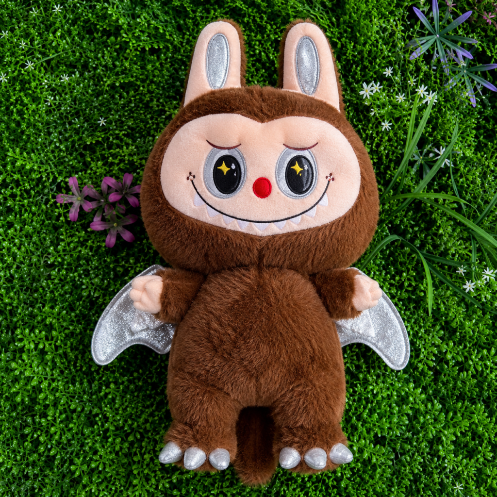 Peluche Labubu Chocolate con Alas Plateadas