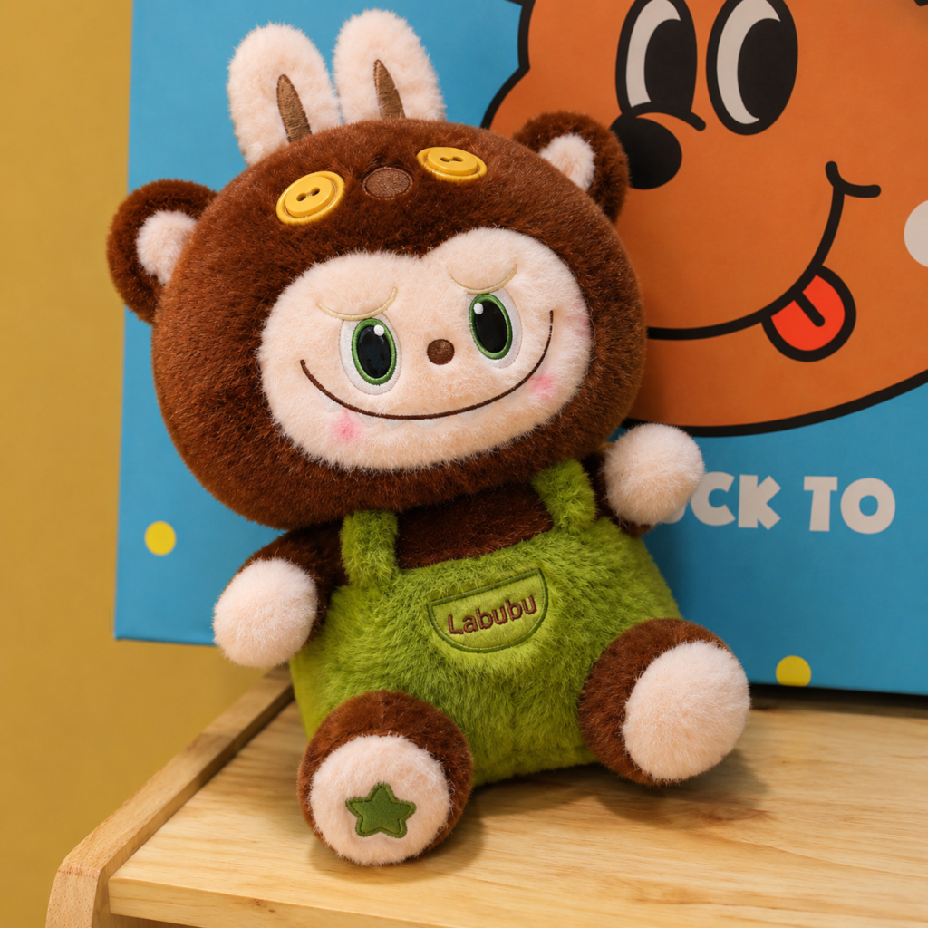 Peluche Labubu Chocolate con Overol Verde