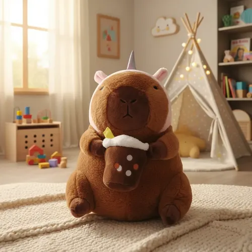 Peluche de Capibara con Capucha de Unicornio