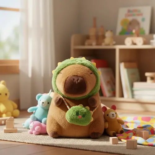 Peluche de Capibara con Capucha de Dinosaurio