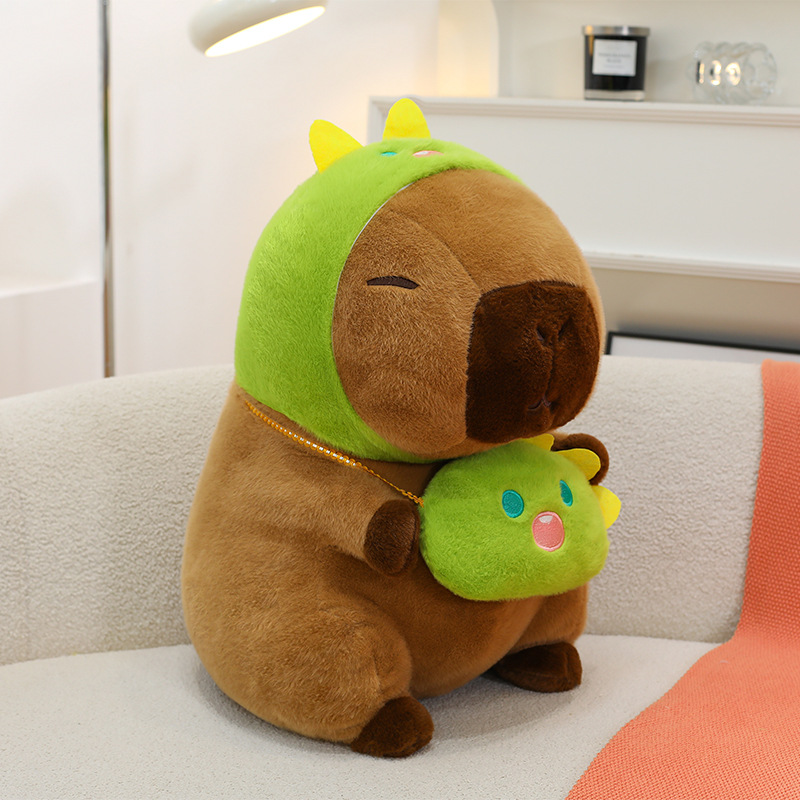 Peluche de Capibara con Capucha de Dinosaurio