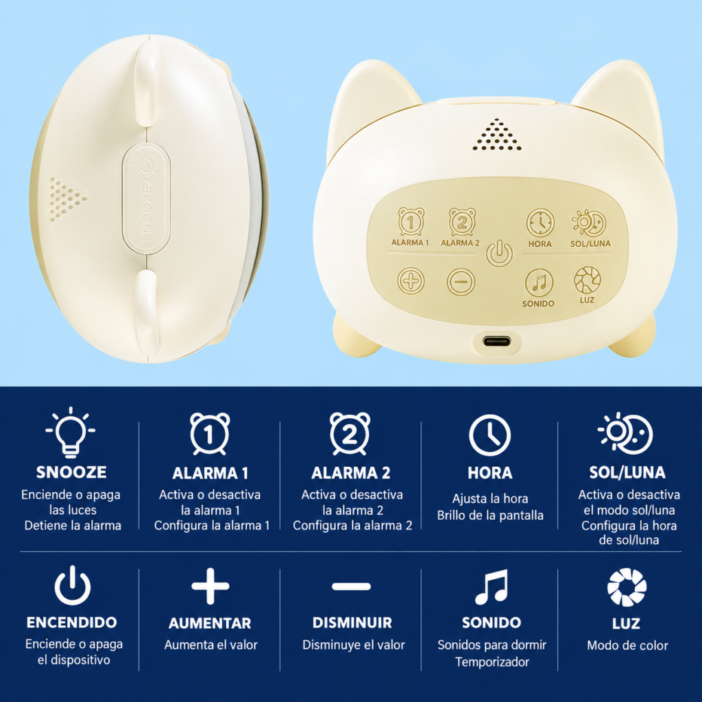 Reloj Despertador Digital de Gatito con Luces