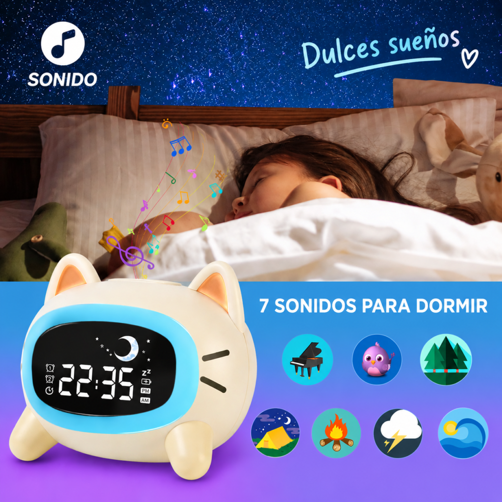 Reloj Despertador Digital de Gatito con Luces
