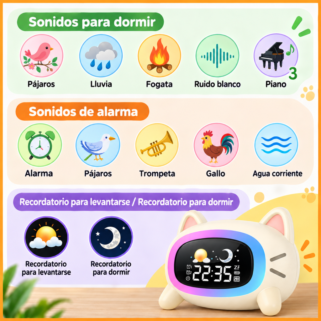 Reloj Despertador Digital de Gatito con Luces