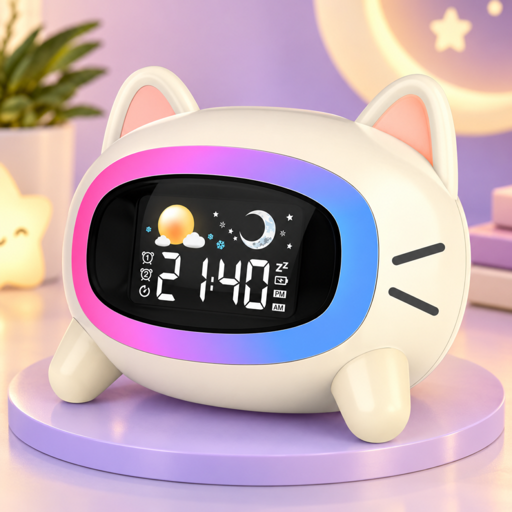 Reloj Despertador Digital de Gatito con Luces